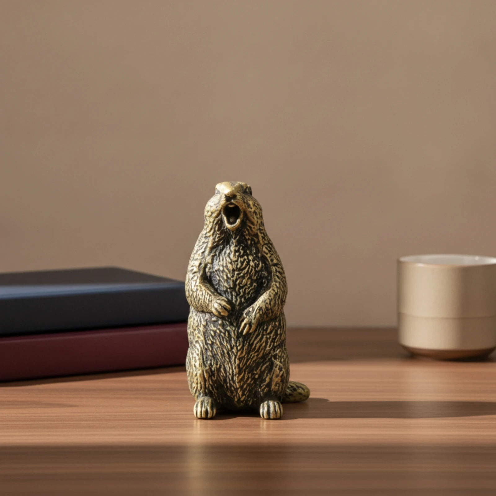 Groundhog Figurine Brass-Colored Groundhog Statue Groundhog Figurine Compact Garden Decor Miniature for Collectors, Desk