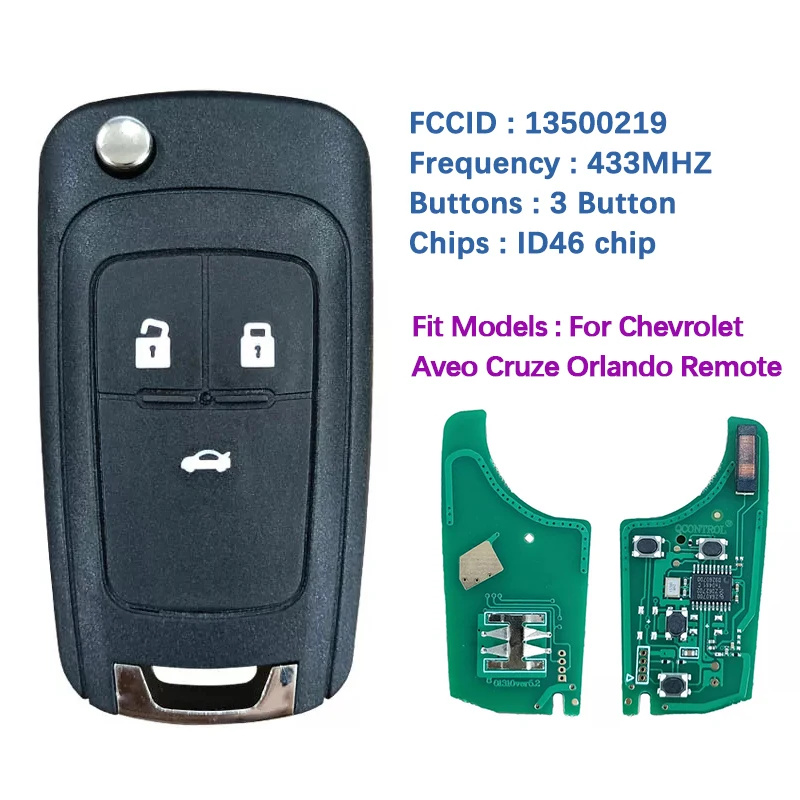 CN014002 Aftermarket 3 Button Flip Key With ID46 Chip 433MHZ Frequency 13500219 For Chevrolet Cruze 2010-2014