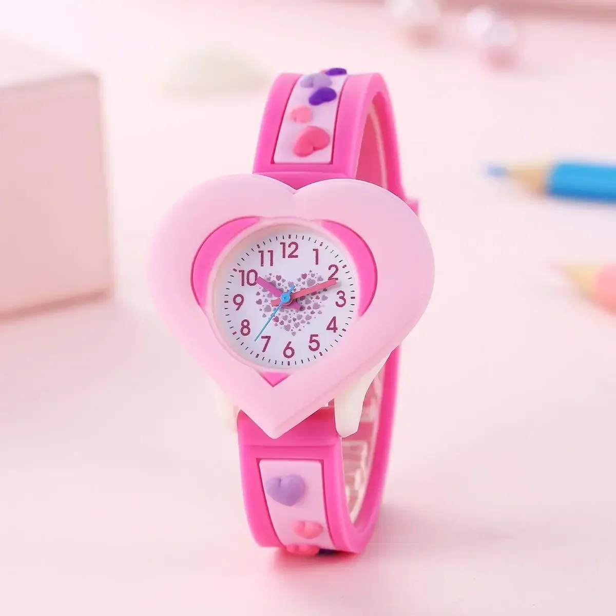 New Heart Shaped Children Watches Love 3D Cartoon Watch Silicone Cute Kid Wristwatch Children Learning Quartz Watch Clock Gift