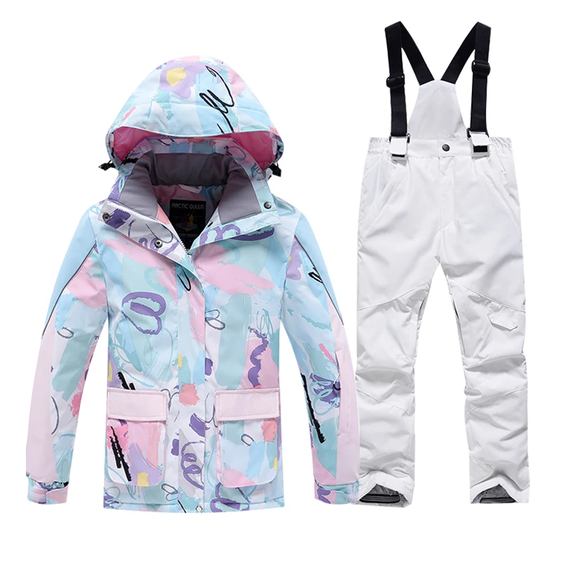 -30 Degree Children Ski Suit Professional Skiing Snowboarding Kids Jacket and Pants Boy\'s and Girl\'s Snow Suit Warm Waterproof