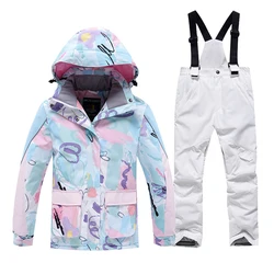 -30 Degree Children Ski Suit Professional Skiing Snowboarding Kids Jacket and Pants Boy's and Girl's Snow Suit Warm Waterproof