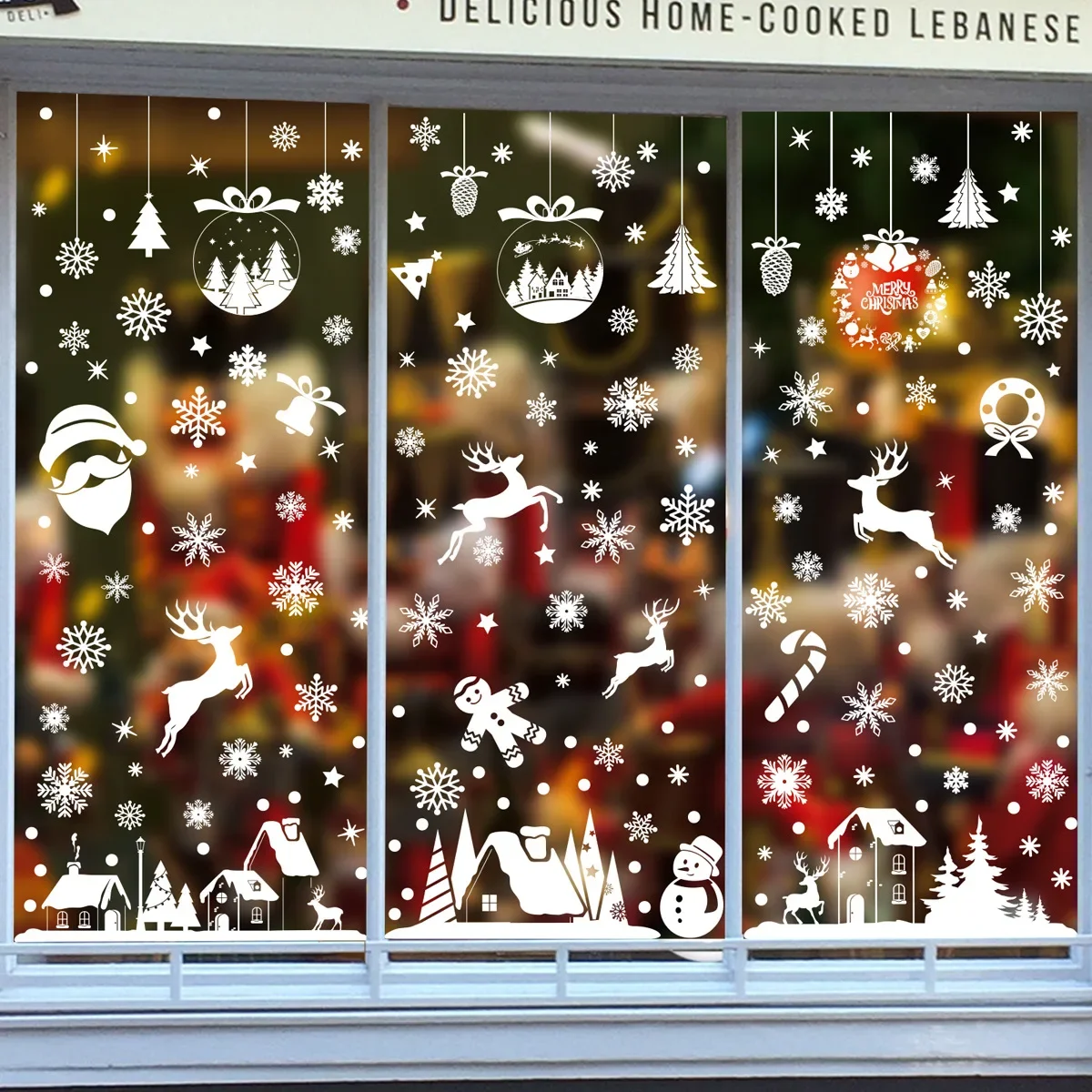 Christmas Static Clings Glass Films Elk White Snowflake Window Sticker Xmas Decorative Films Merry Christmas Decor For Home