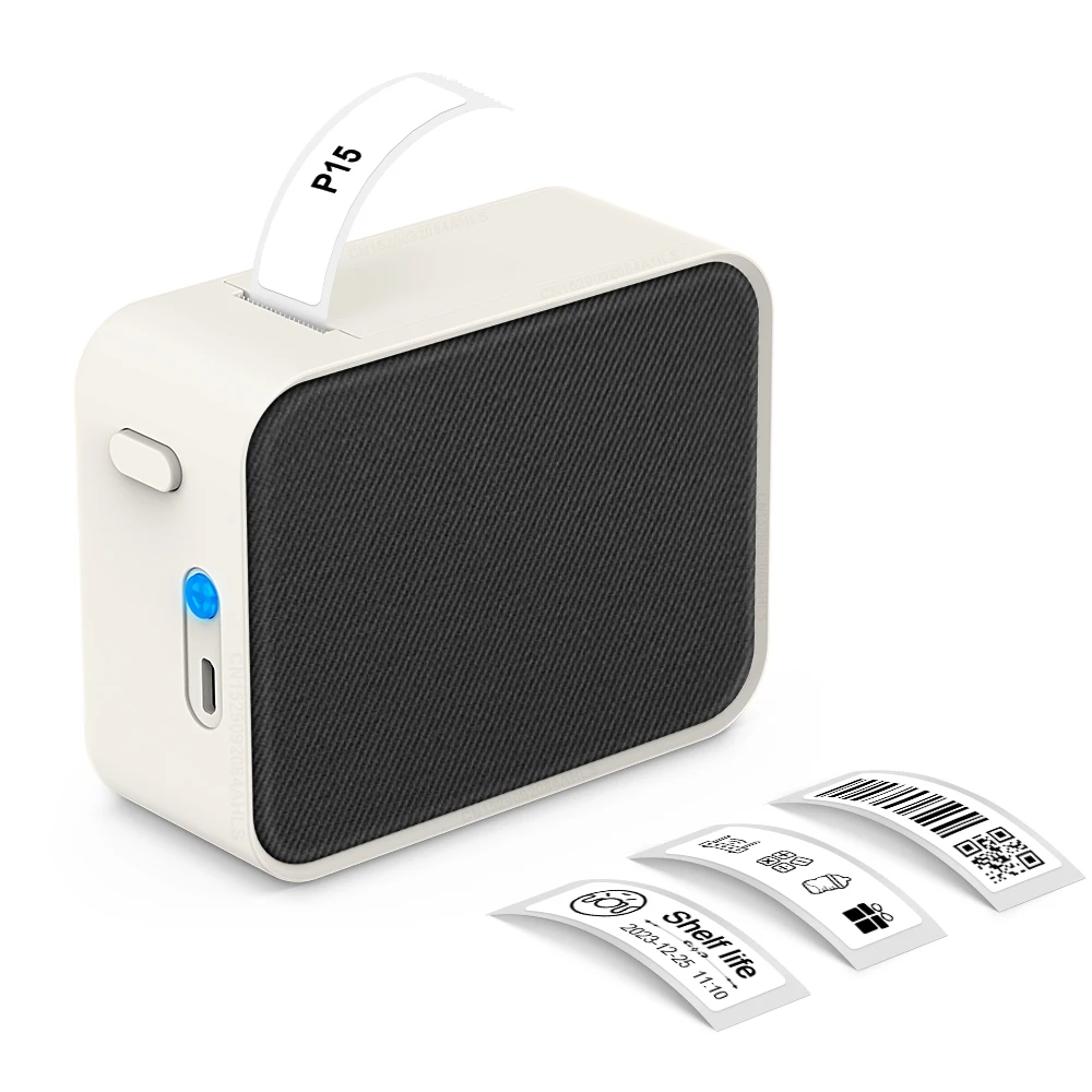 Portable Label Printer P15 Mini Printer Inkless Adhesive Sticker Thermal Printer Bluetooth Wireless Labeller or P15 Paper Roll