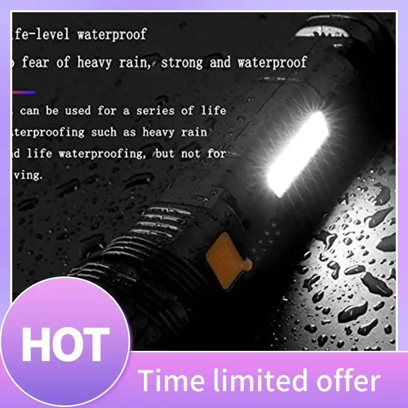 

B69C Solar/Rechargeable Multi Function LED Flashlight,Waterproof,With Emergency Strobe Light,USB Charging Cable,Fast Charging Du