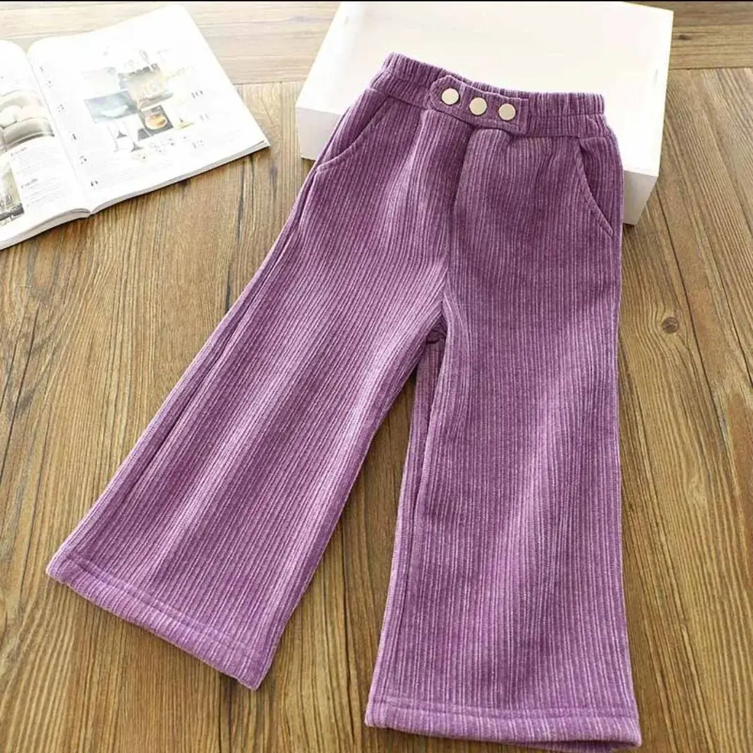 2024 Otoño Invierno niñas moda espesar pantalones de lana cálidos bebés niños pantalones casuales 110-160cm