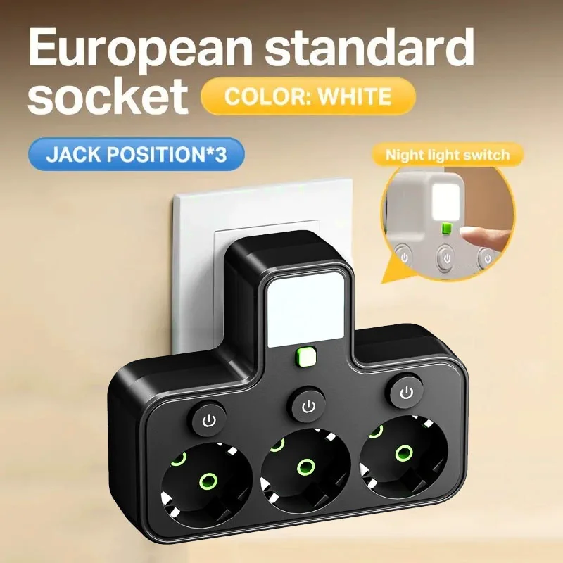 

Multi Functional Charging Socket European Standard 1-To-3 Conversion Socket Household Two Holes Three Position Conversion Socket