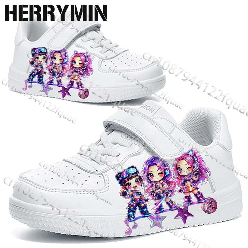Suitable Outdoor Activities Kids White Casual Sneakers Girls Kawaii Music Print Cute Cartoon Daily Casual Footwear