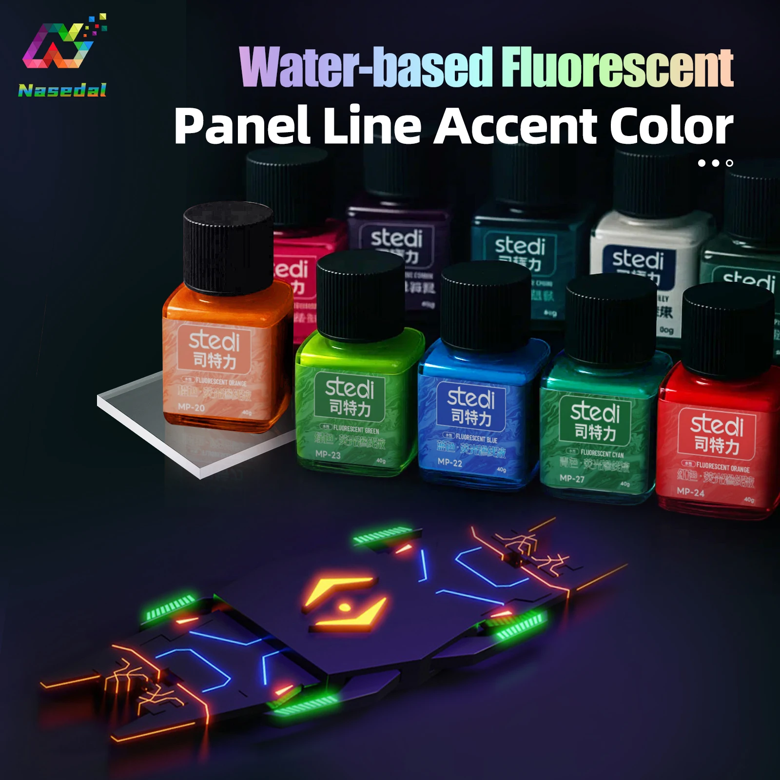 Stedi 40g Water Based Fluorescent Panel Liner UV Reactive Ink for Gunpla Scale Model Panel Line Accent Hobby DIY Tools Accessory