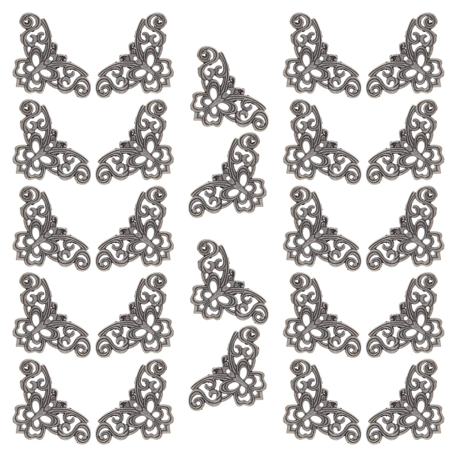 24Pcs Vintage Bronze Corner Guards Zinc Alloy Ornate Butterfly Decorative Corner Protectors for Jewelry Boxes Cabinets Trunks