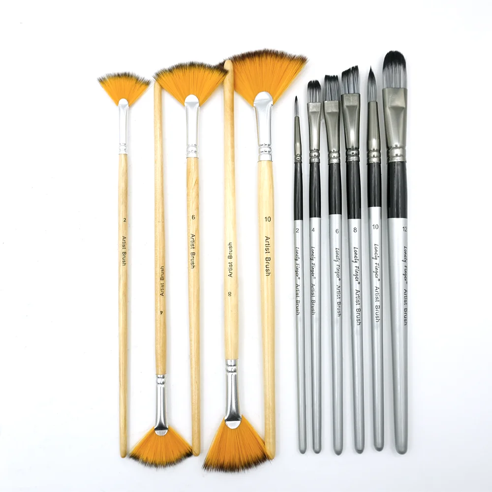 Mixed & Fan Paint Brushes Pack of 11, Assorted Shapes Art Brushes for Canvas Rock DIY Crafts