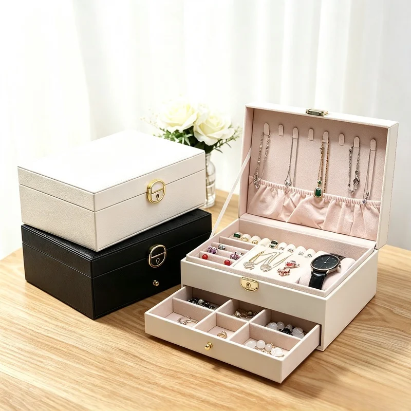 Handheld Luxury Black Multi Layer Drawer Jewelry Storage Box Rings Earrings Necklaces Classification Organizer Case