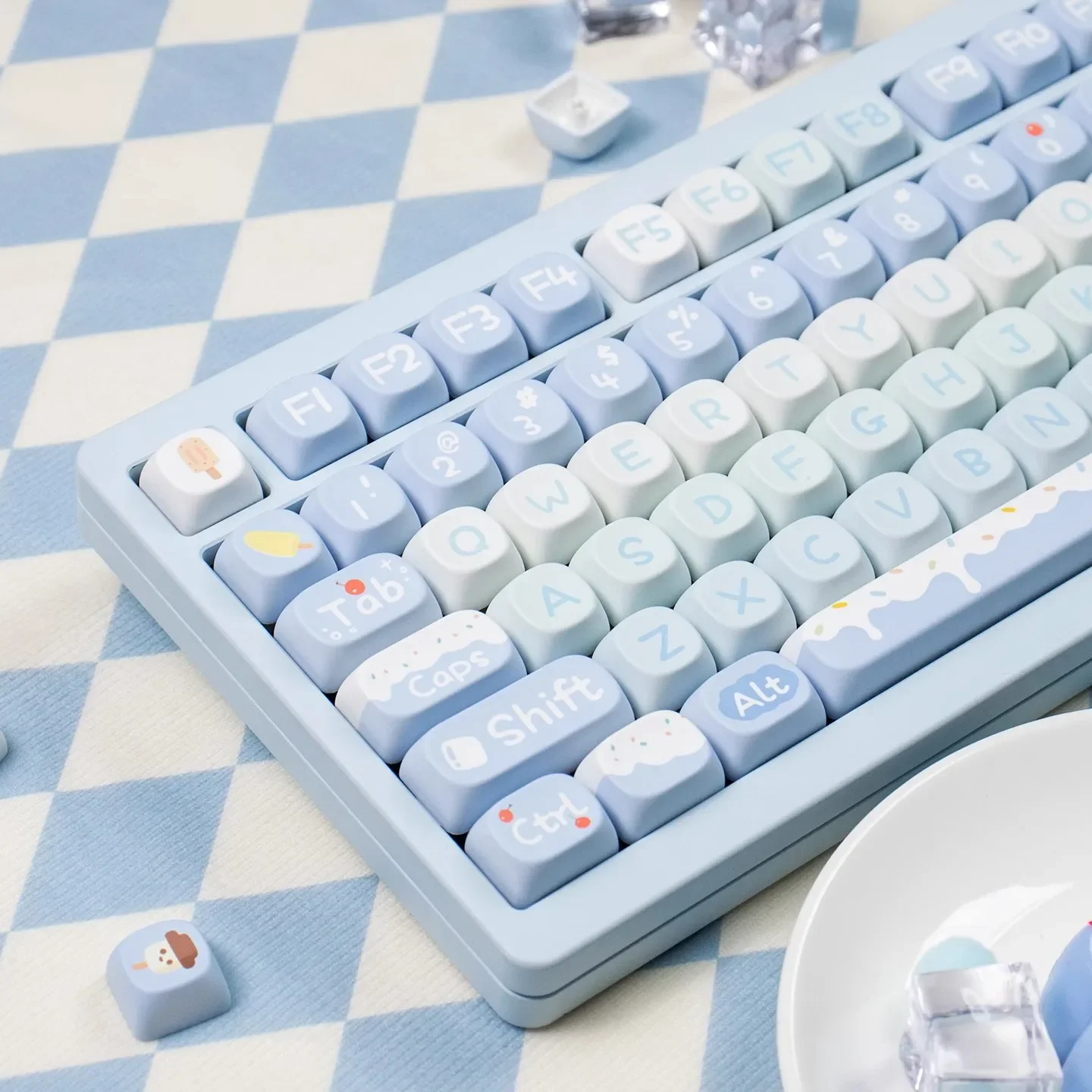

MOA Keycaps Ice Cream Blue 140 Keys PBT Dye Sublimation Cherry Height for Mechanical Keyboard AULA F75 Ajazz Ak820 Pro Game PC