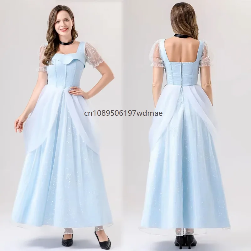 

Adult Ladies Fairy Tale Queen Role Play Blue Princess Cosplay Dress Costume Anime Maid Masquerade Performance Outfit
