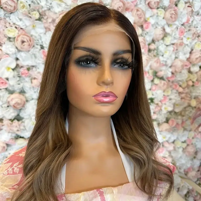 Party Ombre Brown Highlights Synthetic HD Lace Front Wig Realistic Look Natural Density Wig 13x4 Swiss Lace Ready To Ship Wigs
