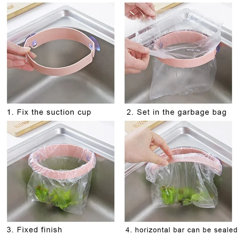 Garbage Bag Holder Portable Kitchen Sink Organizer Adsorbable Storage Dish Rack Drainer Kitchen Accessories