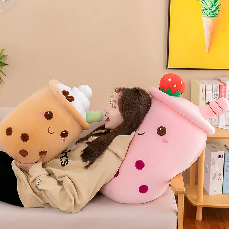 Boba Plushie Kawaii Room Decor Bubble Tea Plush Toy Stuffed Ice Cream Food Milk Tea Soft Hug Cushion Birthday Gift for Kids