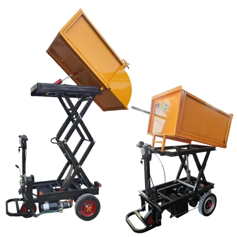 Customized  Automatic Dumping Garden Leaf Waste Cart Hydraulic Scissor Lifting Tilting Pallet Trucks