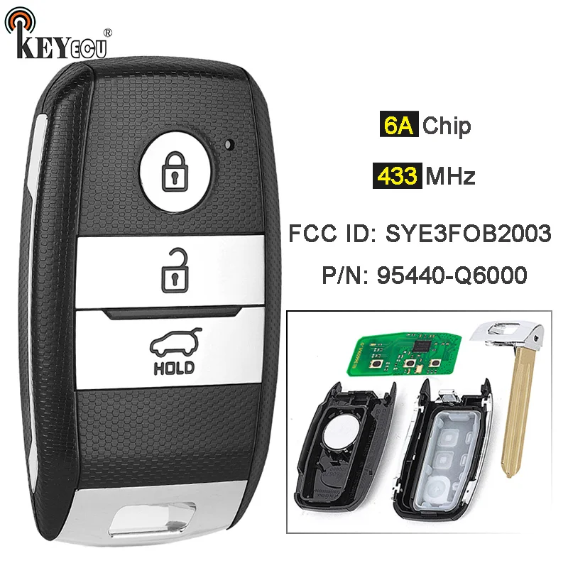 

KEYECU 433MHz 6A Chip PN: 95440-Q6000 FCC ID: SYE3FOB1908 Keyless-Go Smart Remote Car Key Fob for Kia Seltos 2020 2021 2022