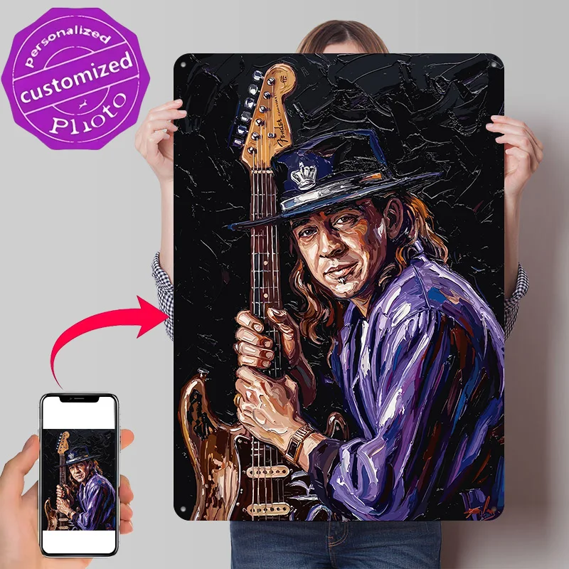Stevie Ray Vaughan Painting 3D Texture Metal Poster Customized Wall Art Tin Sign Gift for Mancave Home Decorations Funny Signs