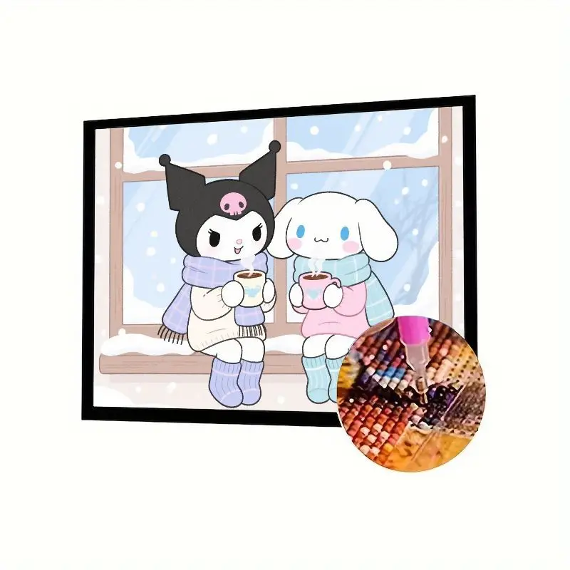 

1 шт. Sanrio Kuromi & Cinnamoroll 5D DIY Набор для алмазной живописи, милые мультяшные уютные зимние друзья от снежного окна с горячими напитками, F