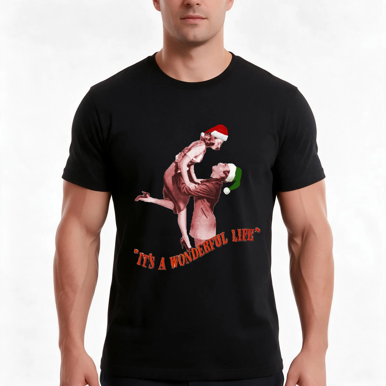 It's a Wonderful Life with James Stewart and Donna Reed (Perfect Christmas Gift) T-Shirt Summer Casual Cotton Tee 100% Cotton