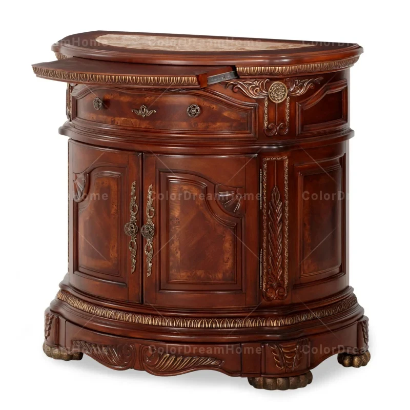 custom.High-quality Classic Royal Style Bedside Tables Antique Brown Wooden Nightstand Table Lamps Bedroom Furniture Sets
