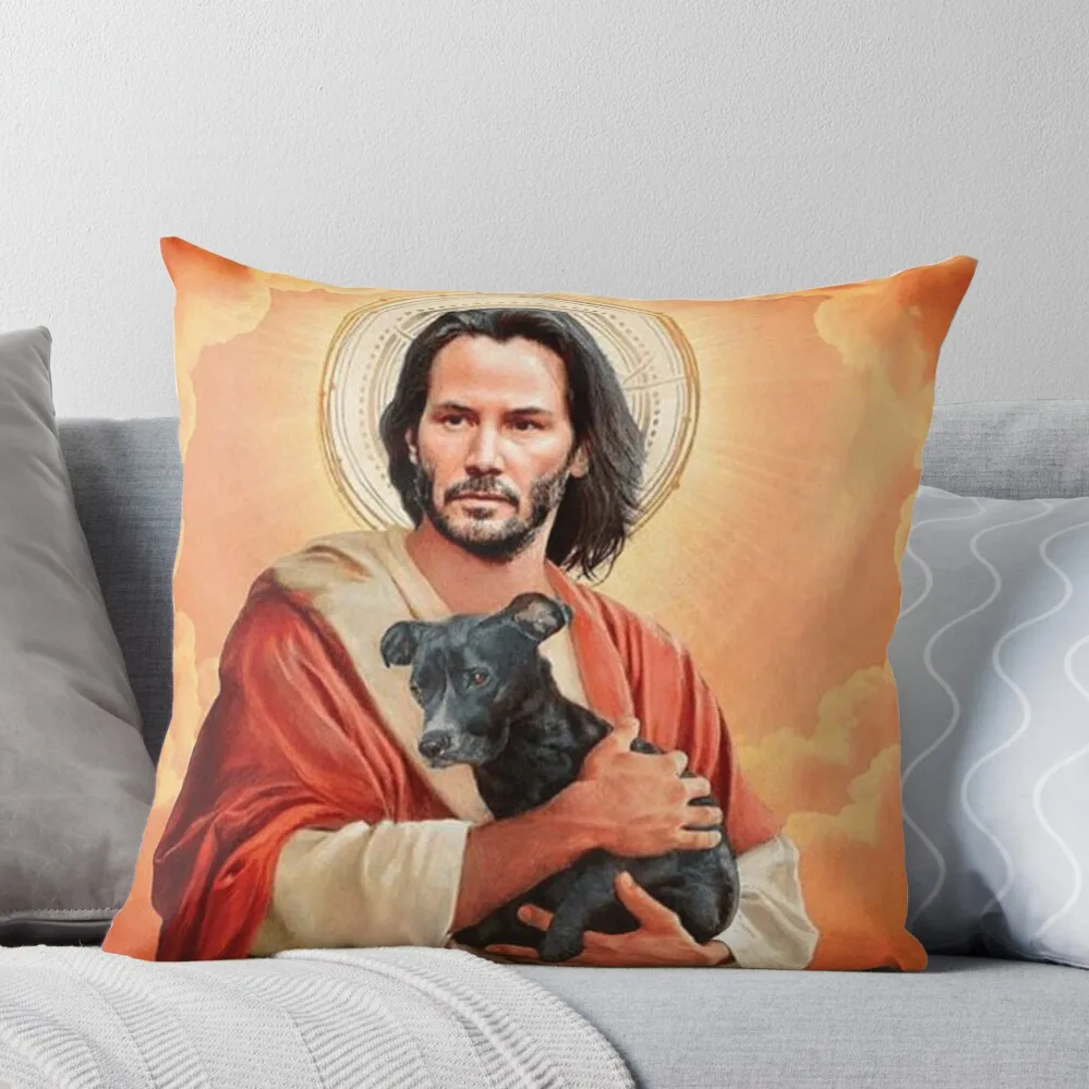 

Keanu Christ w/dog Throw Pillow Embroidered Cushion Cover Decorative Cover For Living Room Sofa Covers For Living Room