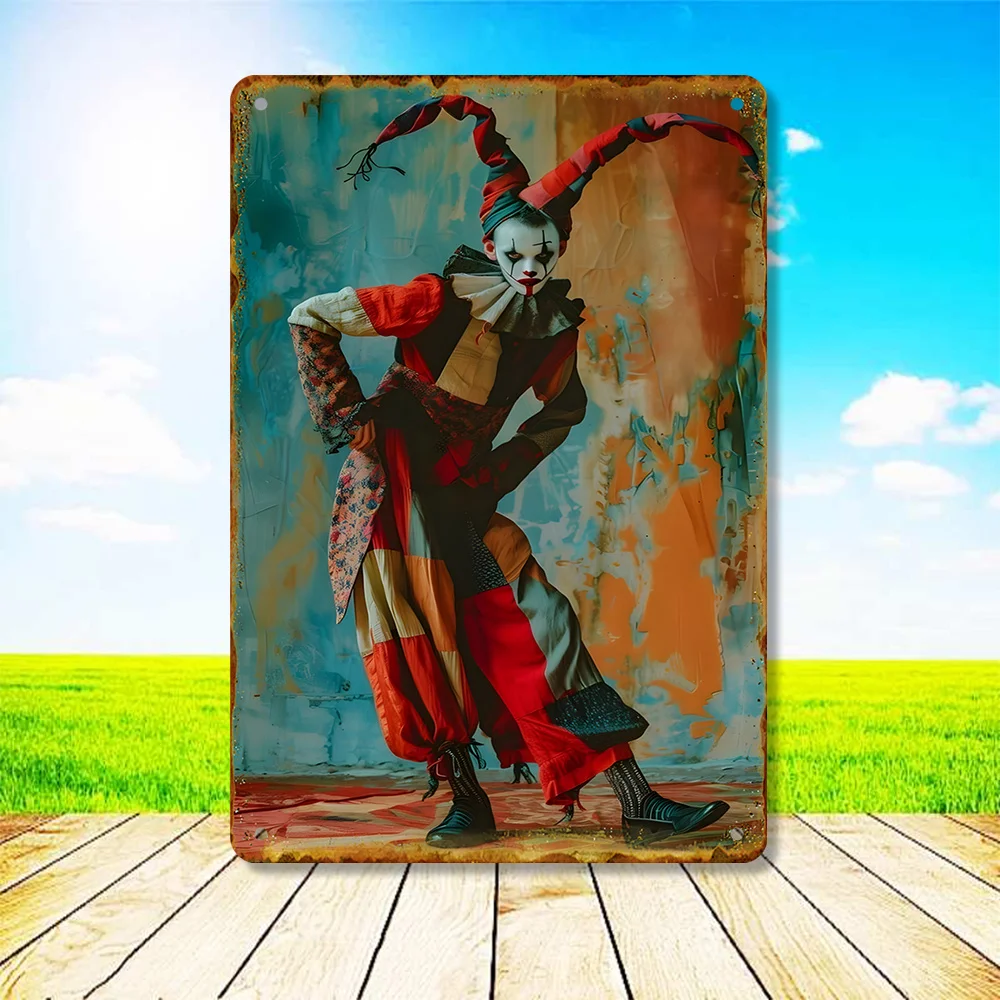 Vintage Clown Iron Wall Art - High-Definition, Detailed Jester Design in Red & Black Attire, for Living Room, Bedroom, Bar