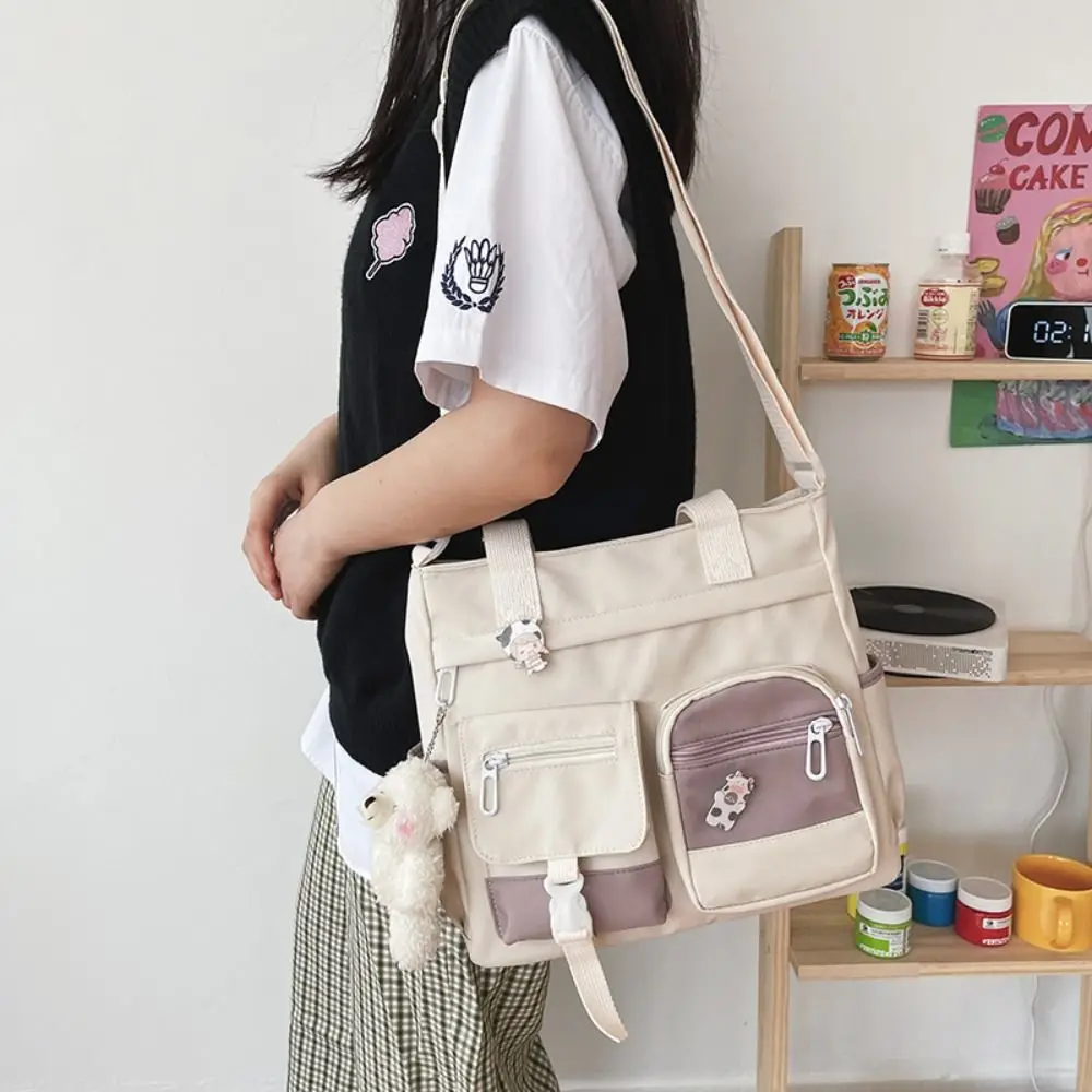 Casual Nylon Canvas Tote Bag Harajuku Academy Style Student School Bag Solid Color Korean Style Student Tutorial Bag Outdoor