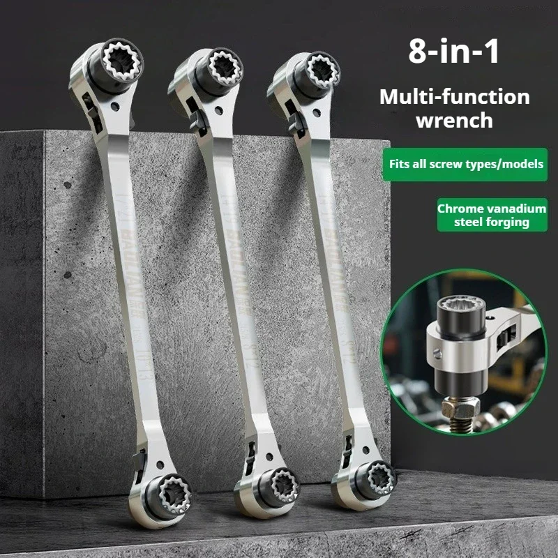 8 in 1 Ratchet Wrench Multifunctional Two-way Spanner Thickening Labor-saving Anti-rust Car Repair Tools Household Hardware Tool