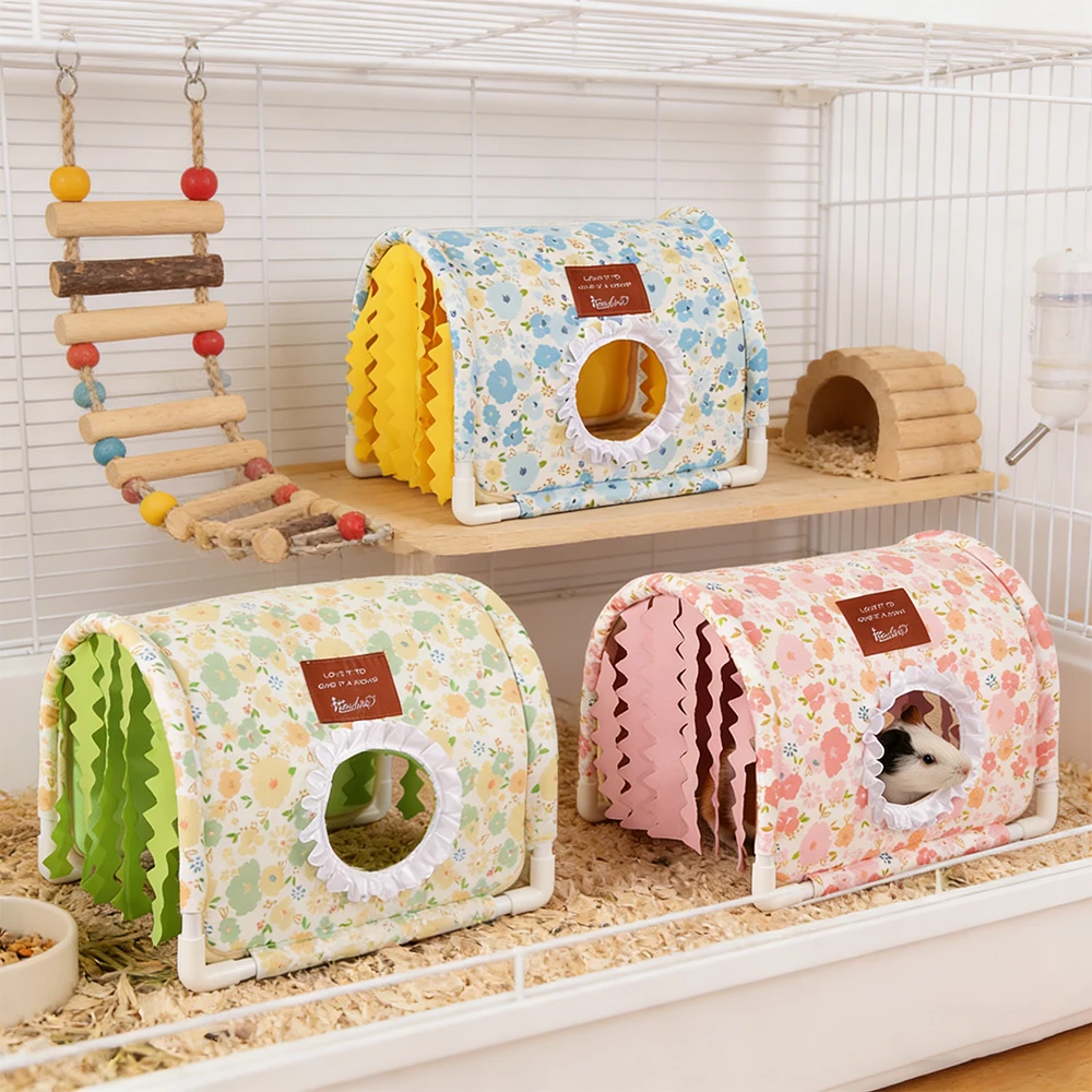 Hamster Shelter Triangle Tassel Shelter Small Pet Nest for Small Rabbit/Dutch Pig/Guinea Pig Small Animal Cage Pet Supplies 펫하우스