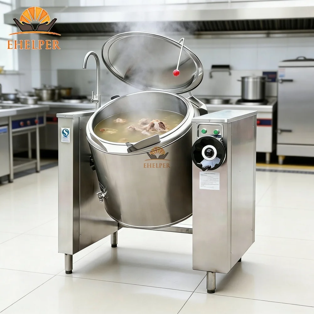 Commercial Electric/Gas Tilting Pan Industrial Large Stainless Steel Cooking Pot Energy Saving Noise Reduction For Restaurant