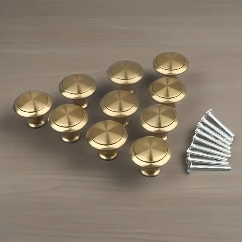 8pcs Golden Single Hole Cabinet Drawer Pull Handle Round Small Furniture Handle for Wardrobe Cabinet Simple Design