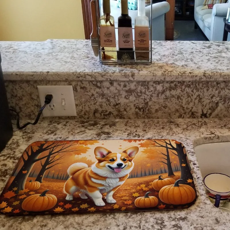 

Corgi, впитывающий осенний коврик для сушки посуды, нескользящий, быстросохнущий, кухонная столешница, подставка для сушки посуды, водостойкий домашний декор для кухни