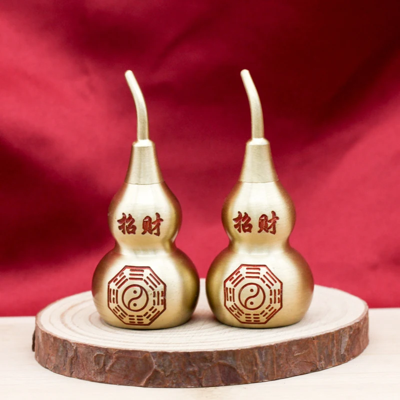 Brass Fu Lu An Kang gourd red oil Eight Trigrams copper gourd peace decoration car pendant with openable craftwork