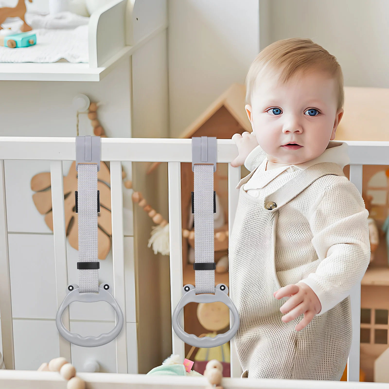 2 pezzi per lettino per neonati, anelli per trazioni, maniglia ergonomica antiscivolo per culla box, assistente per camminare per bambini, robusto