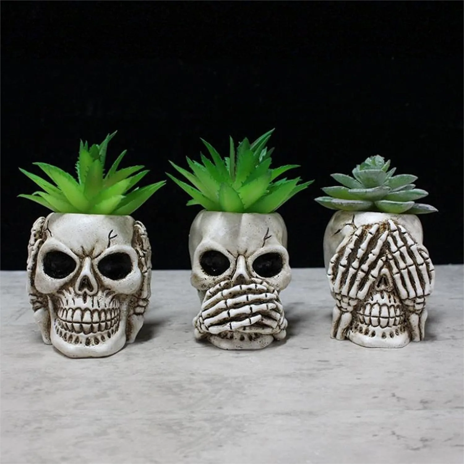 Succulent Pots with Drainage, Mini Skull Decor Resin Flower Pot for Cactus Planters, Removable Stopper for Home Office Desk