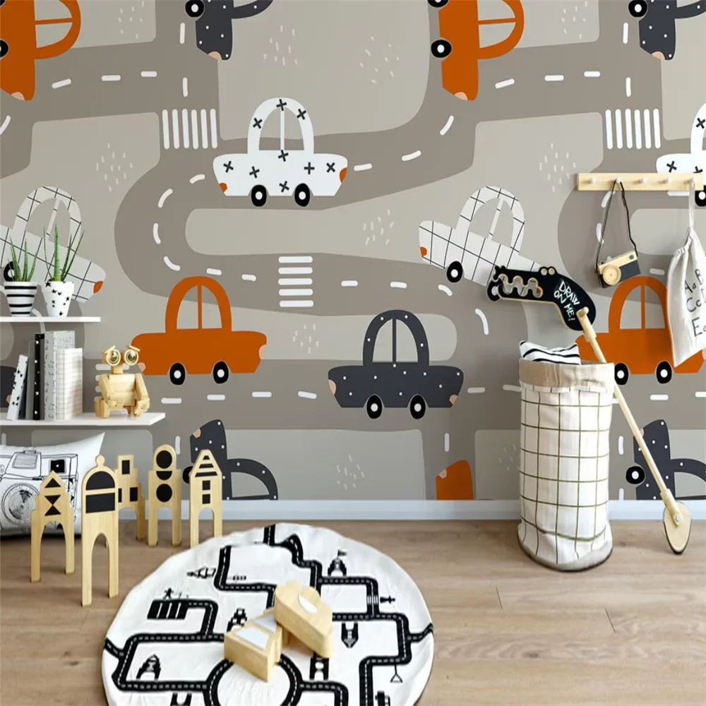 Custom cartoon car wallpaper for children's room bedroom mural landscape mural wallpapers for living room TV background wall art