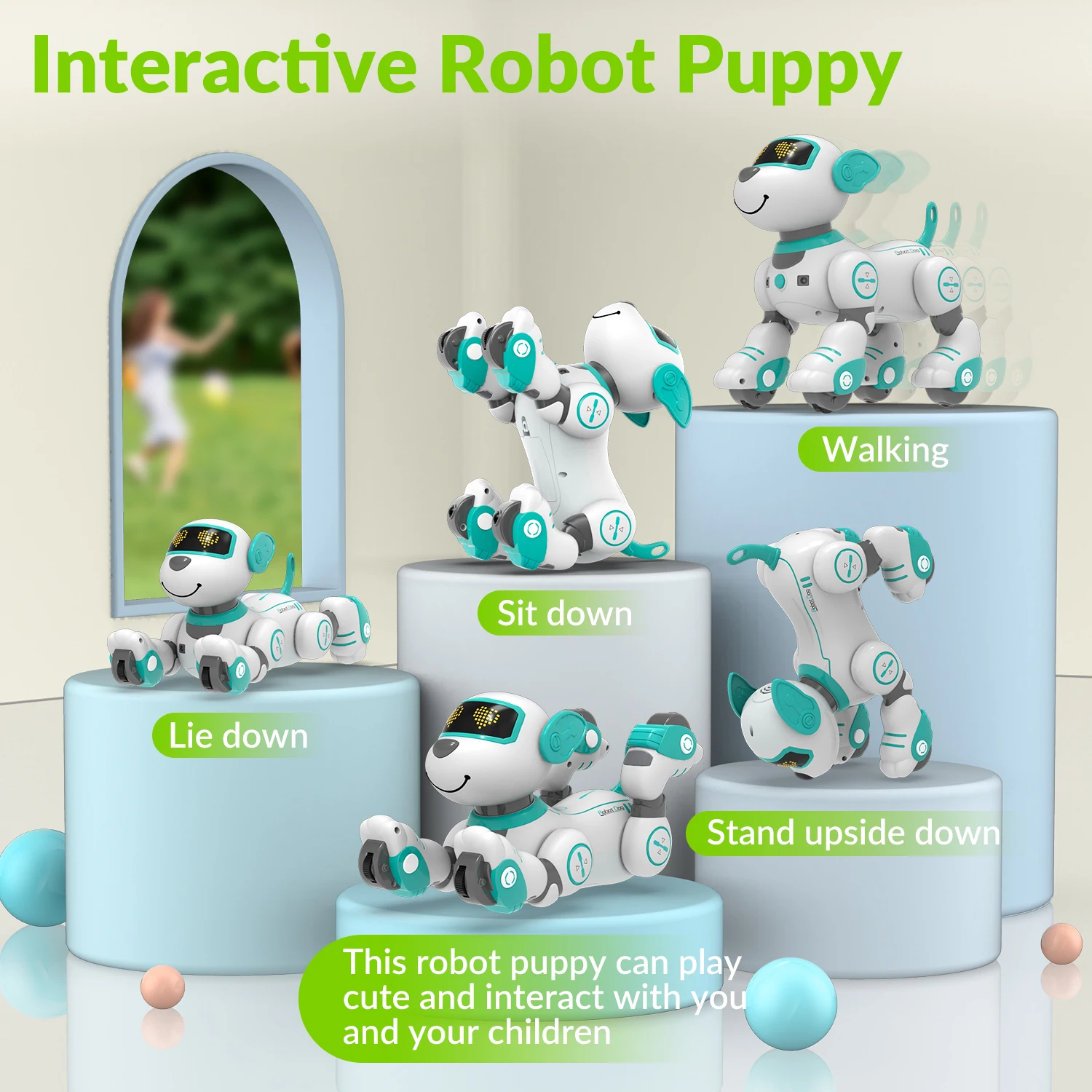 STEMTRON Giocattolo per cani robot telecomandato per bambini Cucciolo robotico programmabile Regalo per cani robotici interattivi Funzione Follow & Touch