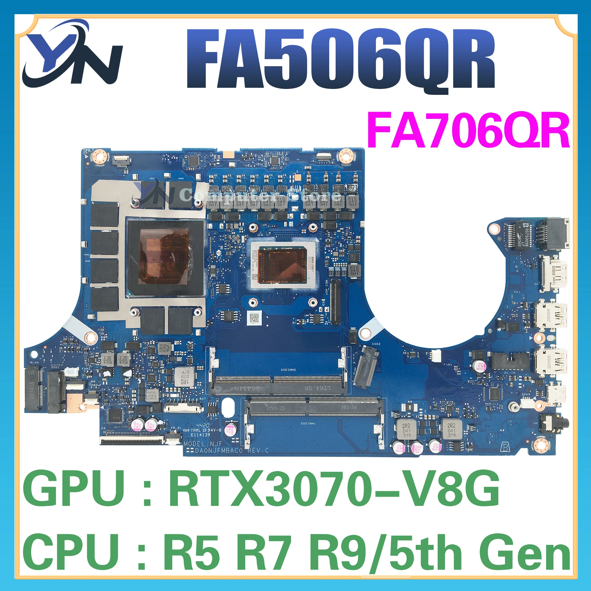 FA506QR Mainboard For ASUS TUF Gaming A15 A17 FA506Q FA506QM FA706QR Laptop Motherboard R5-5600H R7-5800H RTX3070 100% Test OK