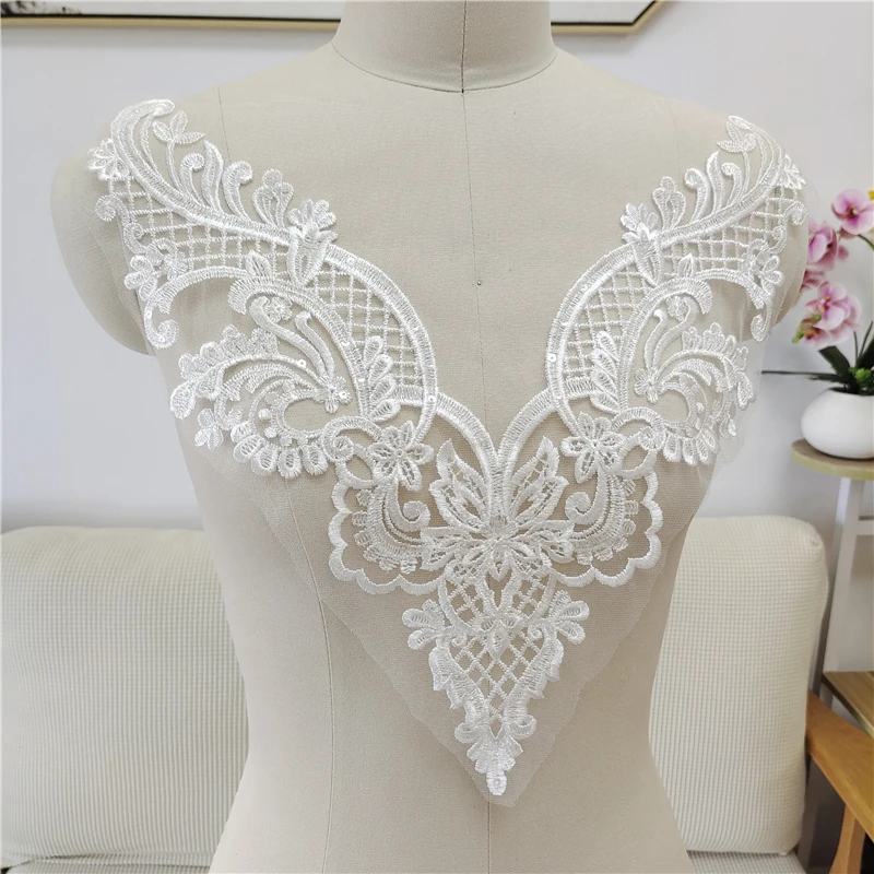 Французское кружево, бусины ручной работы, аппликация для свадебного платья с блестками, головной убор для невесты «сделай сам», белый кружевной воротник, кружевная ткань, нашивка