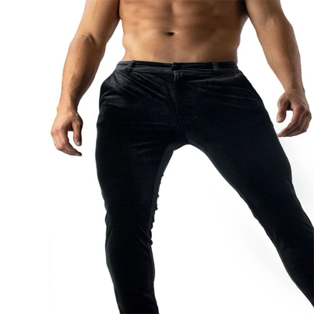 Pantaloni a matita in morbido velluto primavera autunno da uomo Pantaloni slim eleganti vintage moda tinta unita non elasticizzata