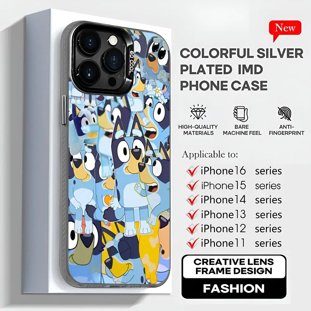 Cartoon Dog B-Blueys Phone Case 2024 IMD Case For IPhone 16 15 Pro XR XS 7 8 Plus SE2024 Shockproof Color Phone Funda Cover