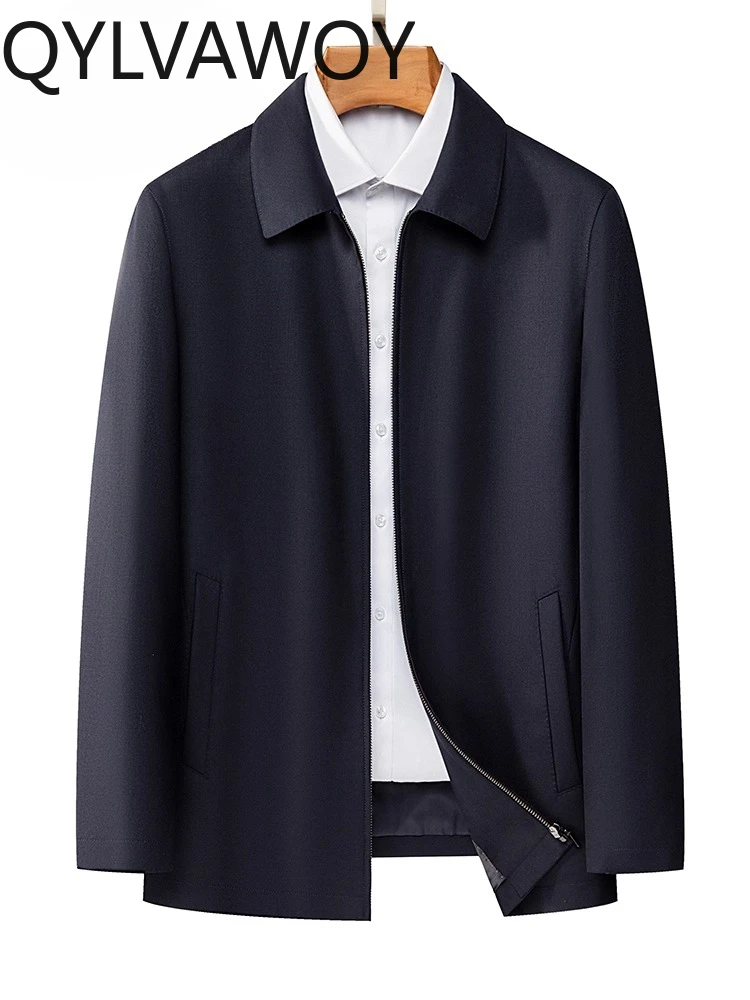 

QYLVAWOY 92% Wool Men's Middle-Aged Business Casual Lapel Jacket Spring Autumn Style for Leaders and Cadres Outerwear LJ2122