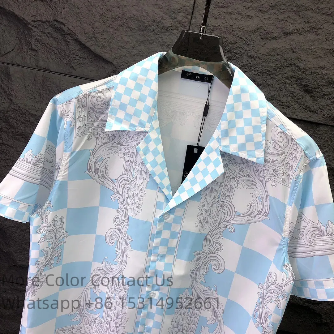 

2026 Mens Designer Fashionable Plaid Rattan Print Unisex Hawaiian Shirt M-3XL