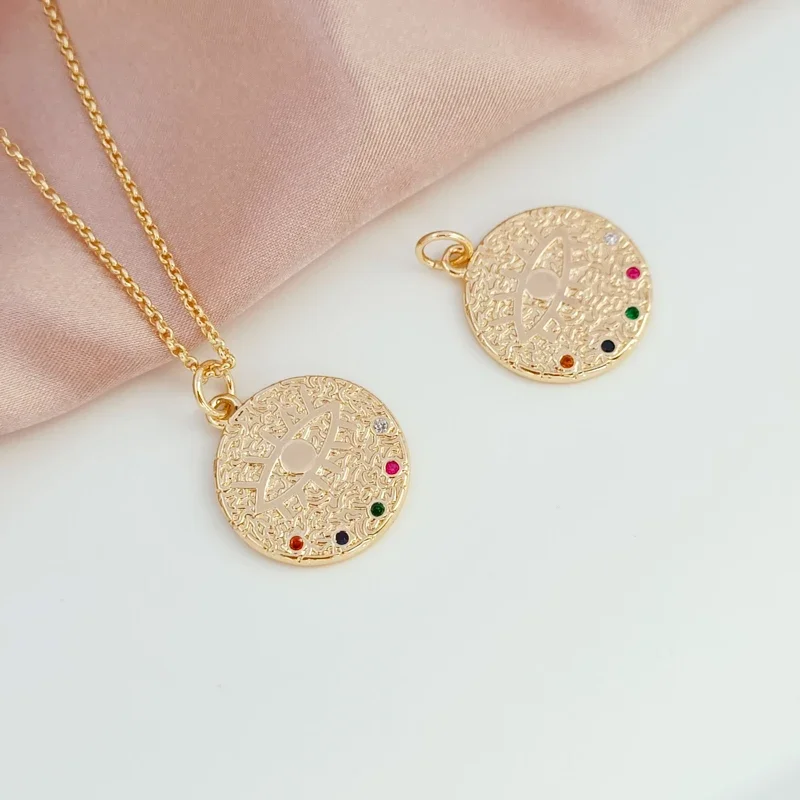 

14-каратное позолоченное и инкрустированное цирконием «Глаз дьявола», круглый кулон, браслет, ожерелье, кулон, ювелирные изделия ручной работы «сделай сам»