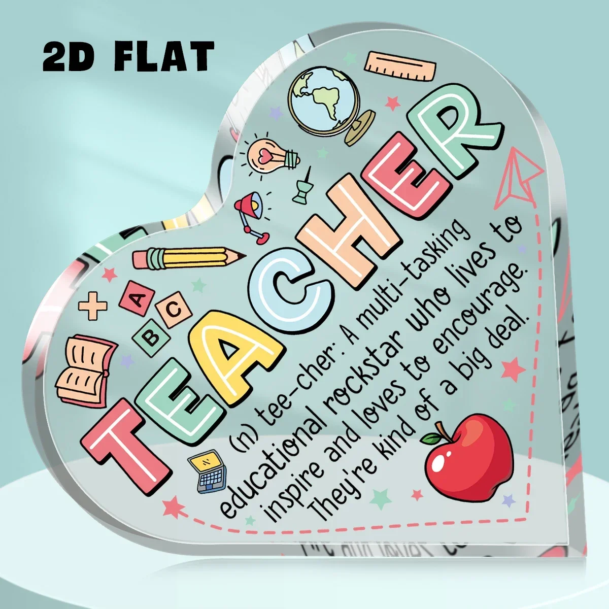 Clear Heart Shaped Acrylic Sign Teacher Appreciation Tabletop Ornament Back To School Gift