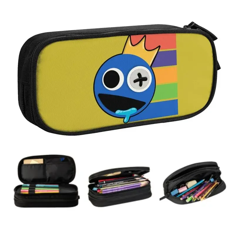 Custom Blue Rainbows Friend Pencil Cases for Boy Girl Large Capacity Video Game Pen Box Bag Stationery