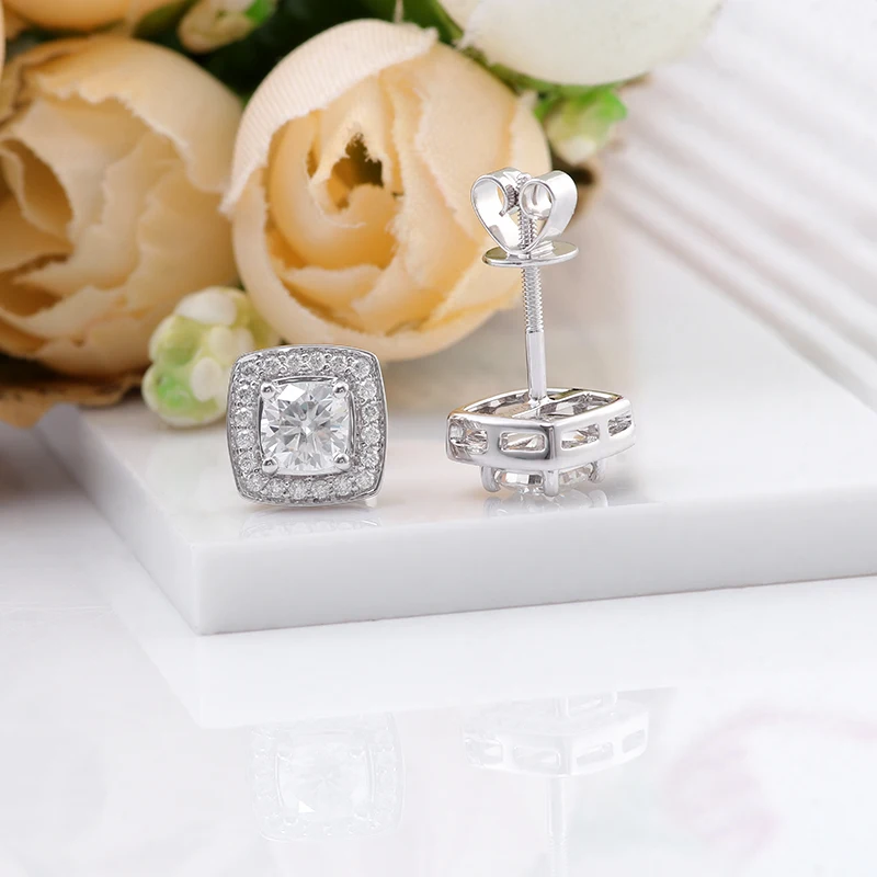 

Серьги-гвоздики из белого золота Provence DEF VVS с восьмиугольной огранкой и муассанитом с боковыми камнями для женщин, модный индивидуальный подарок