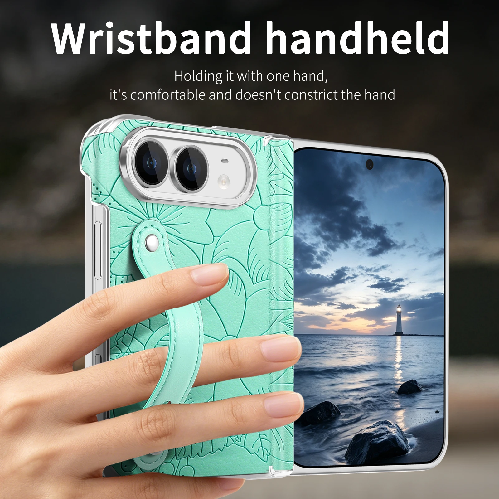 For iPhone Duo, Floral Leaf PU Leather Wrist Case, Printed Design, Shockproof Wear-resistant, Christmas Gift For Girls.
